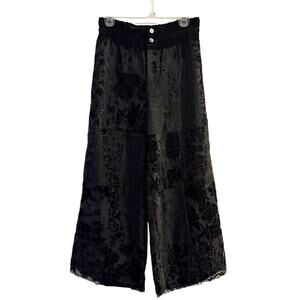 Comme Des Garcons Tricot Velvet Burnout Patchwork Wide Leg Raw Hem Pant Black